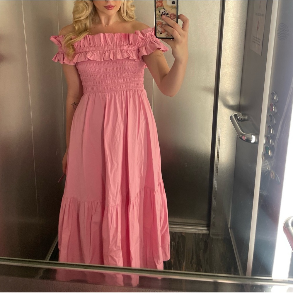 Ganni Pink Off the Shoulder Summer Maxi Dress